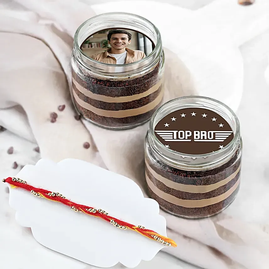 Top Bro Rakhi Delight Jar Cake with Rakhi