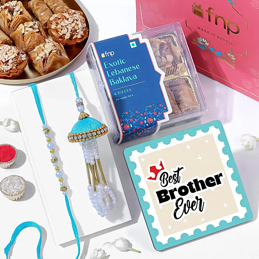 Festive Beads Rakhi and Baklava Treat