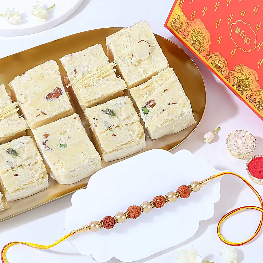 Sacred Rudrakash Rakhi N Soan Papdi Box