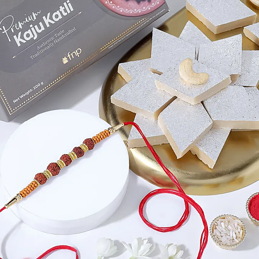 Sneh Rudraksha Holy Rakhi N Kaju Katli Box