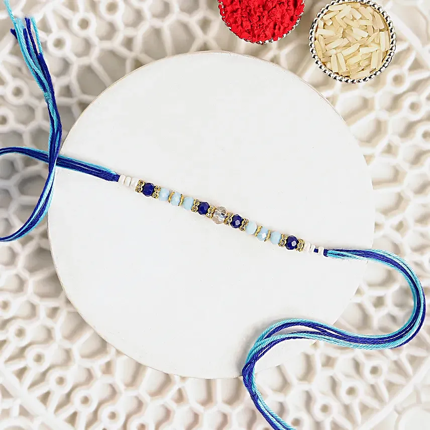 Cerulean Blue Simple Dhaga Rakhi N Besan Ladoo Indulgence