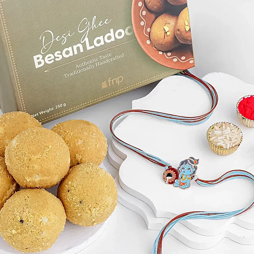 Makhan Chor Rakhi For Kids N Besan Ladoo Delight