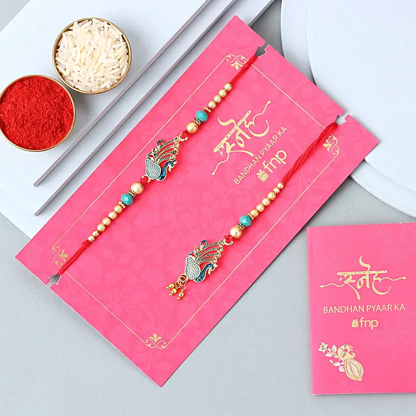 Sneh Bhaiya Bhabhi Peacock Rakhi Set with Gulab Jamun