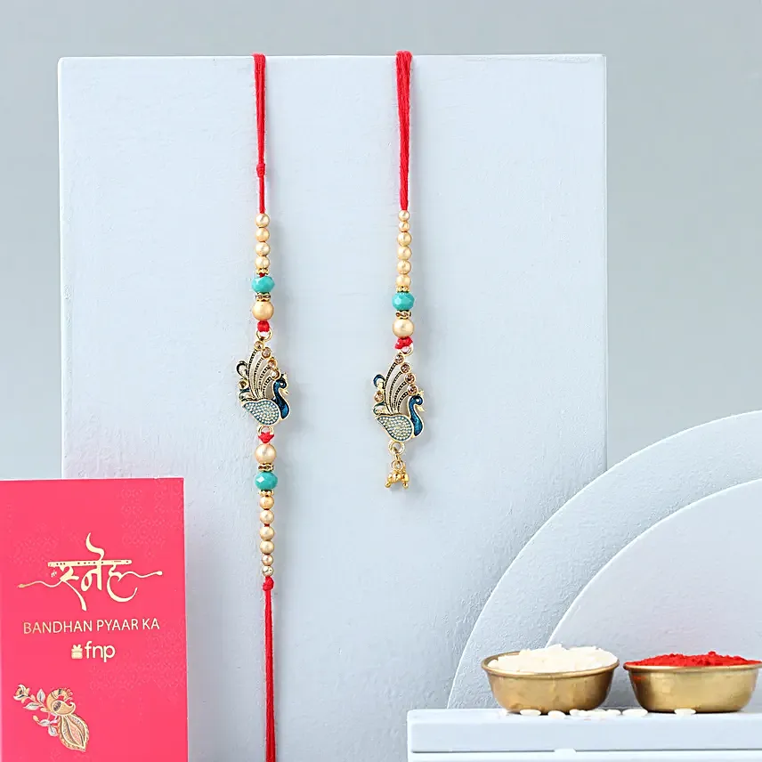 Sneh Bhaiya Bhabhi Peacock Rakhi Set with Gulab Jamun