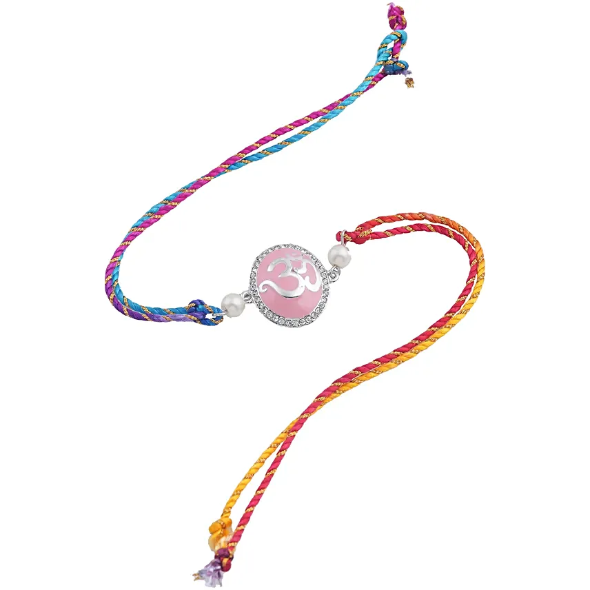 Pink Om Bhaiya Bhabhi Rakhi Set with Pearls