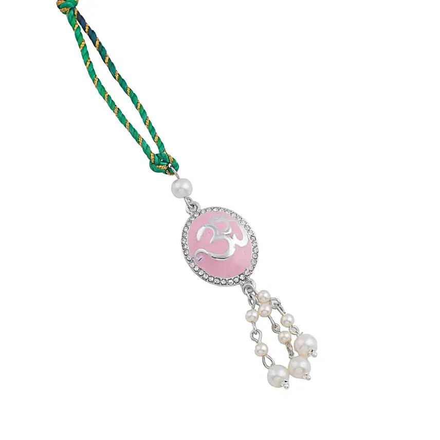 Pink Om Bhaiya Bhabhi Rakhi Set with Pearls