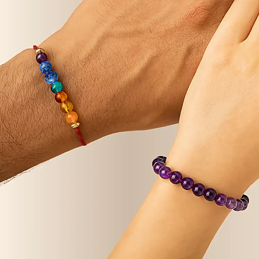 Amethyst N Chakra Balance Rakhi Duo