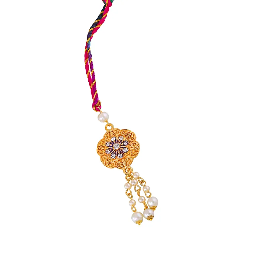 Golden Floral Rakhi Set for Bhaiya Bhabhi