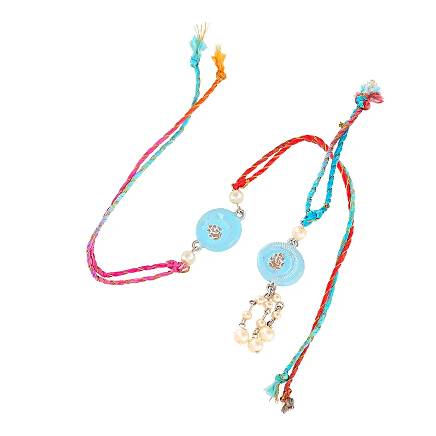Designer Blue Rakhi Set for Bhaiya Bhabhi