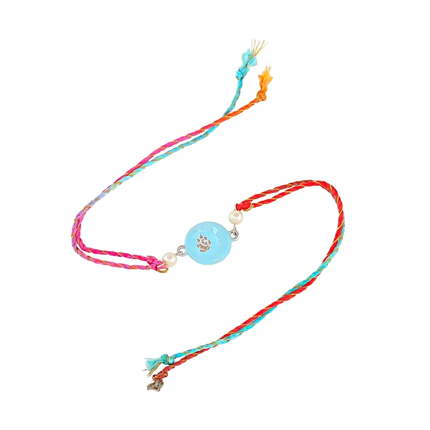 Designer Blue Rakhi Set for Bhaiya Bhabhi