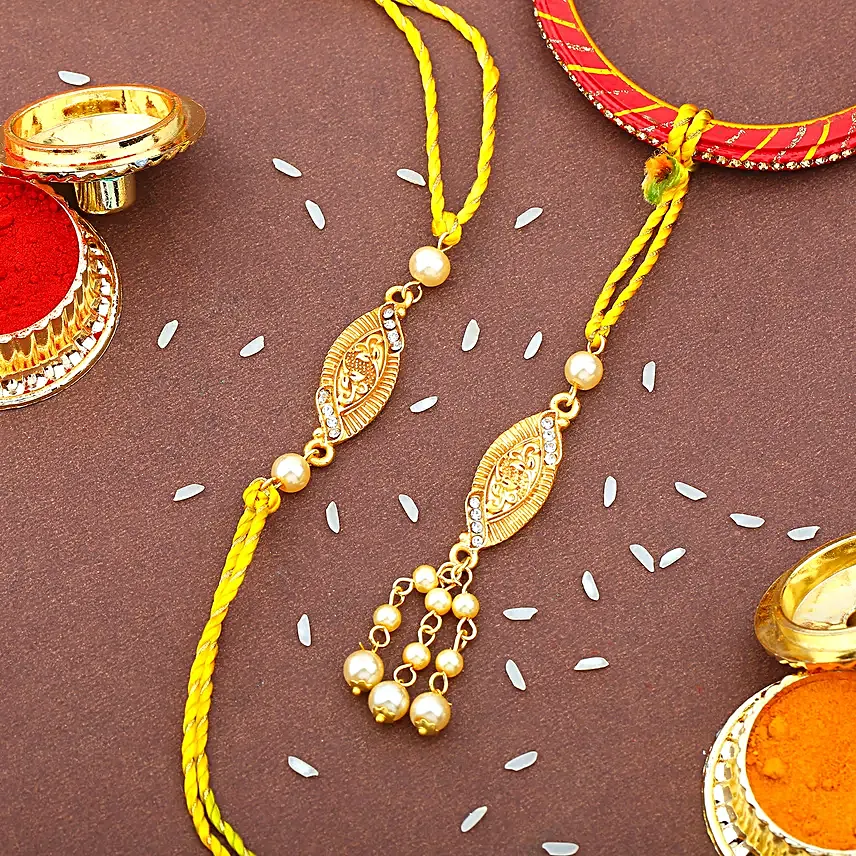 Elegant Bhaiya Bhabhi Rakhi Pair with Pearls