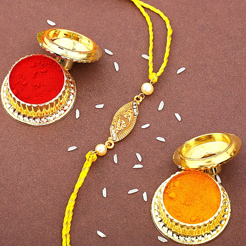 Elegant Bhaiya Bhabhi Rakhi Pair with Pearls