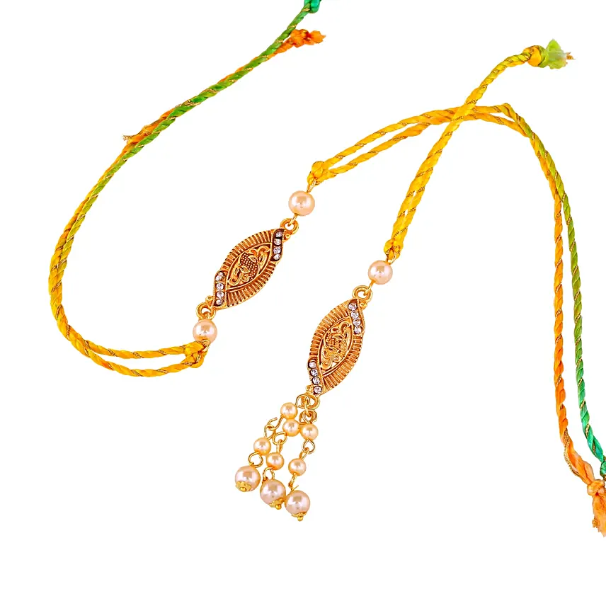 Elegant Bhaiya Bhabhi Rakhi Pair with Pearls