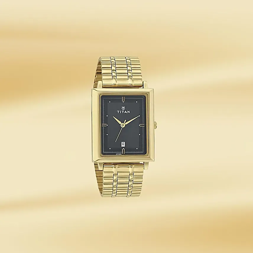 Titan Analog Black Dial And Golden Strap Mens Watch