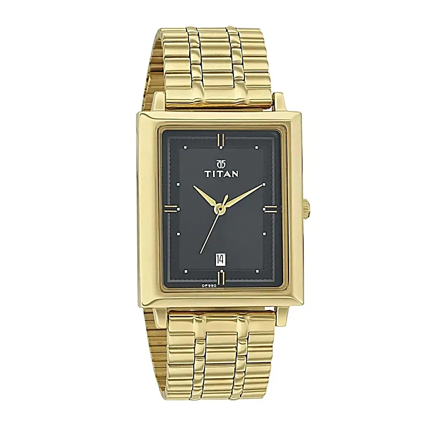 Titan Analog Black Dial And Golden Strap Mens Watch