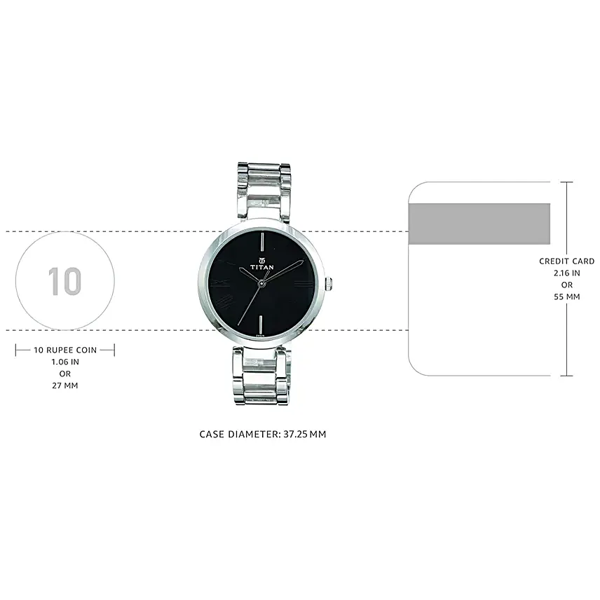 Titan Analog Black Dial And Silver Strap Womens Watch