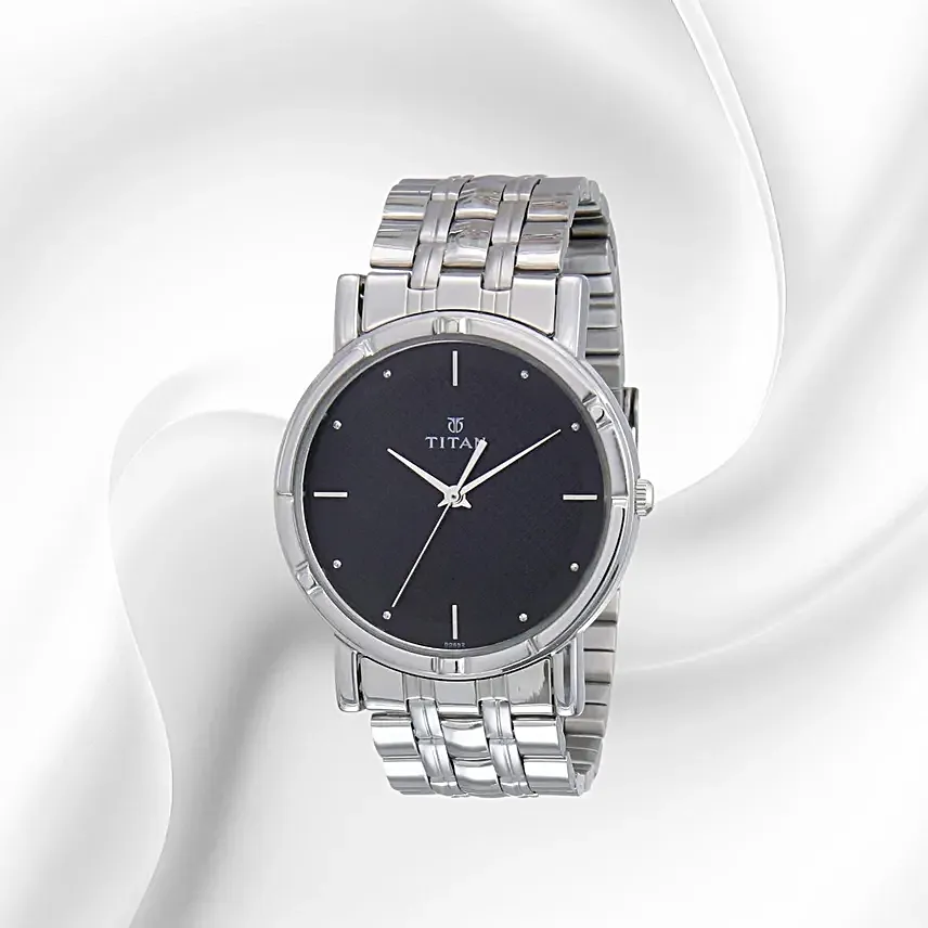 Titan Analog Black Dial And Steel Strap Mens Watch