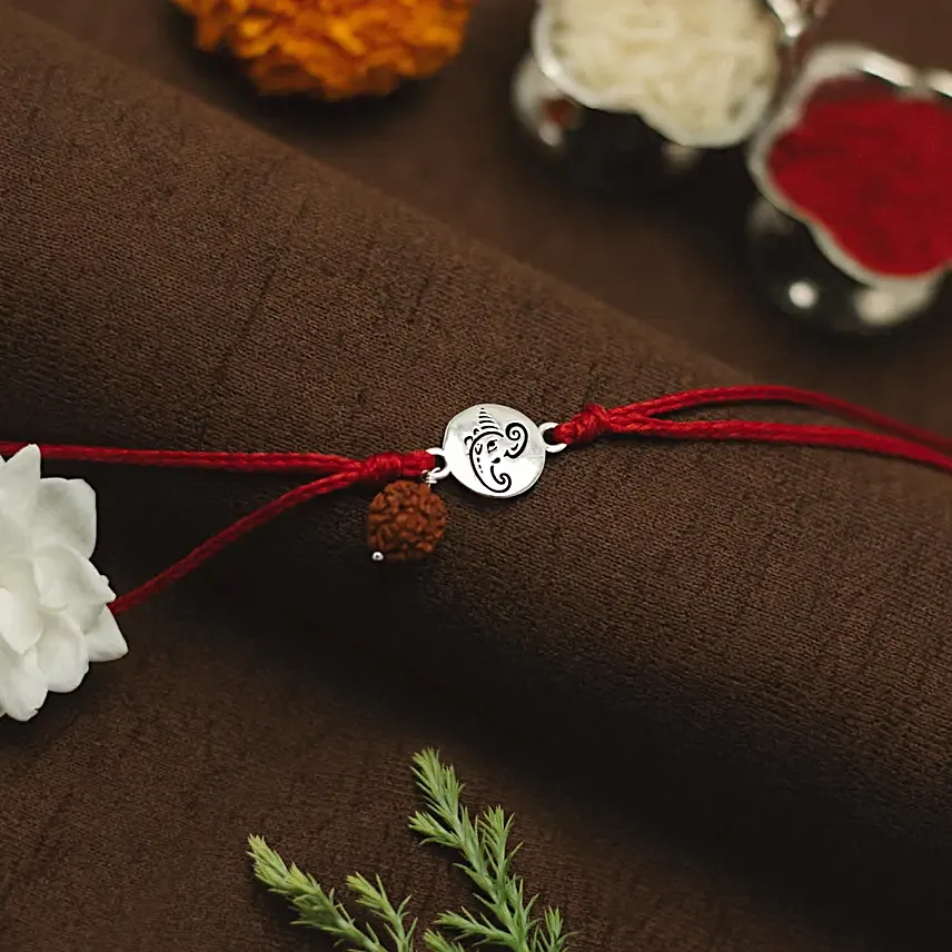 Ganesha Blessings Silver Rudraksha Rakhi