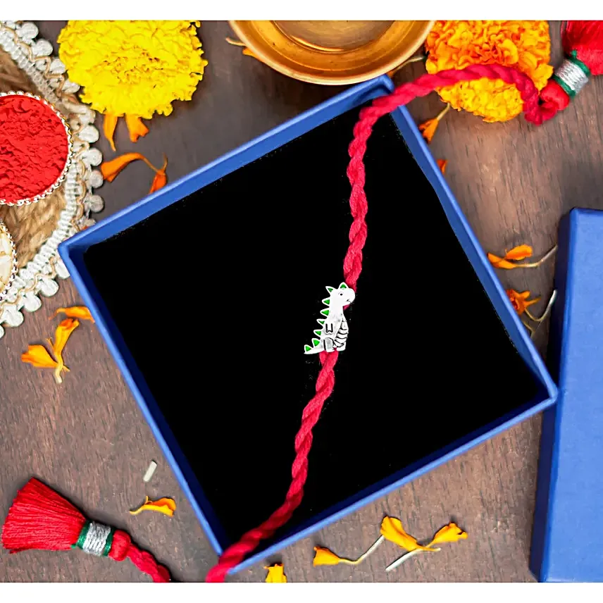 Sterling Silver Dino Pendant Rakhi for Kids