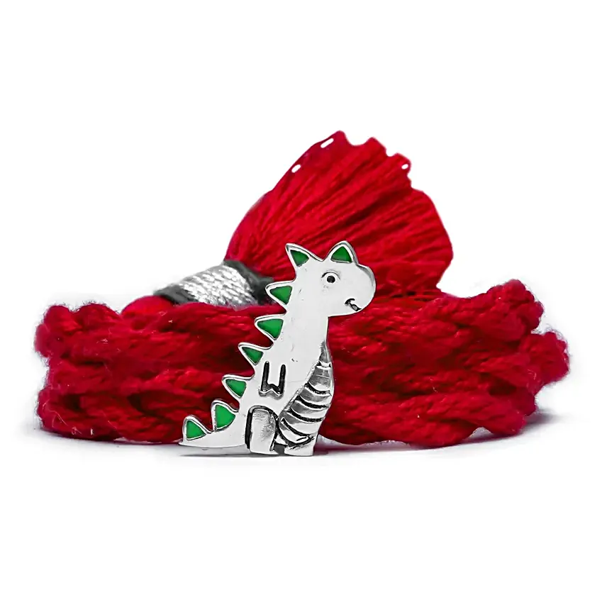 Sterling Silver Dino Pendant Rakhi for Kids