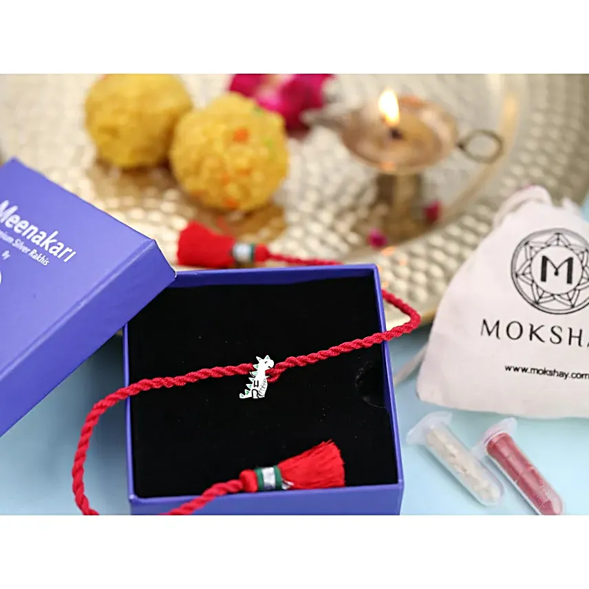 Sterling Silver Dino Pendant Rakhi for Kids