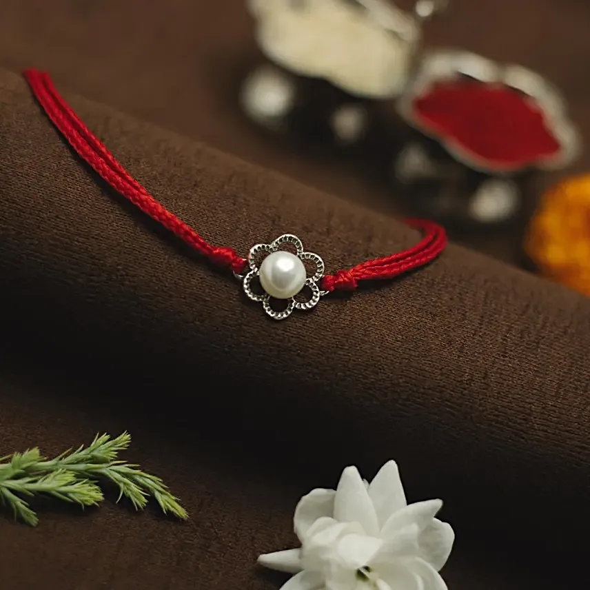 Timeless Bloom Silver Pearl Rakhi