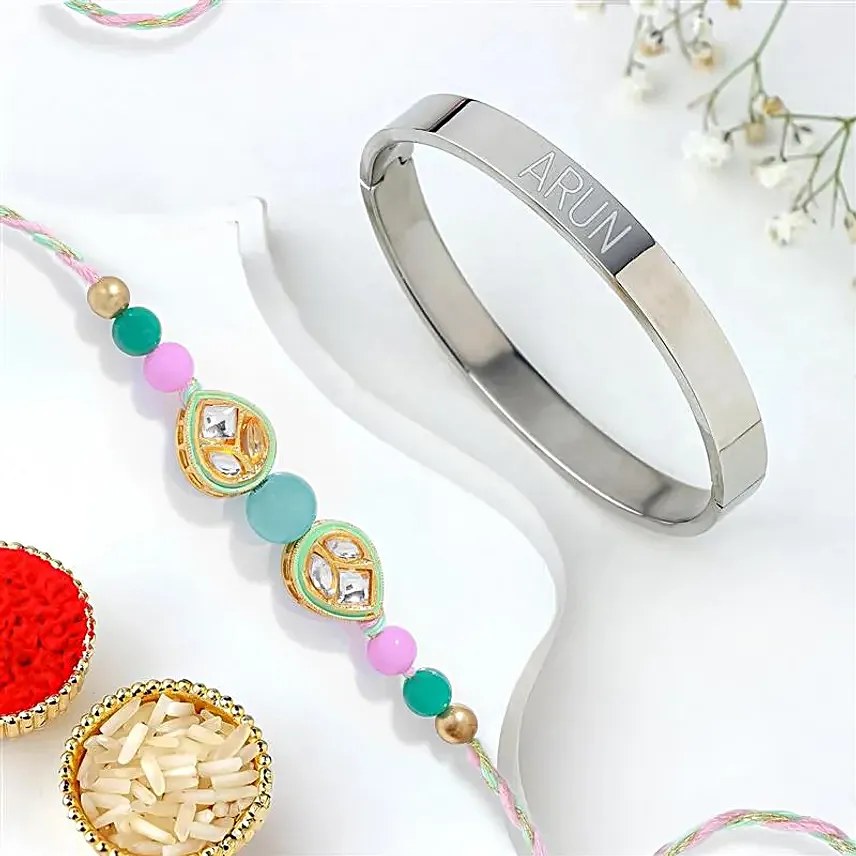 American Diamond Studded Rakhi N Bracelet Combo