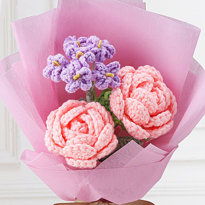 Buy/Send Pink n Purple Crochet Rose Bouquet Online- FNP