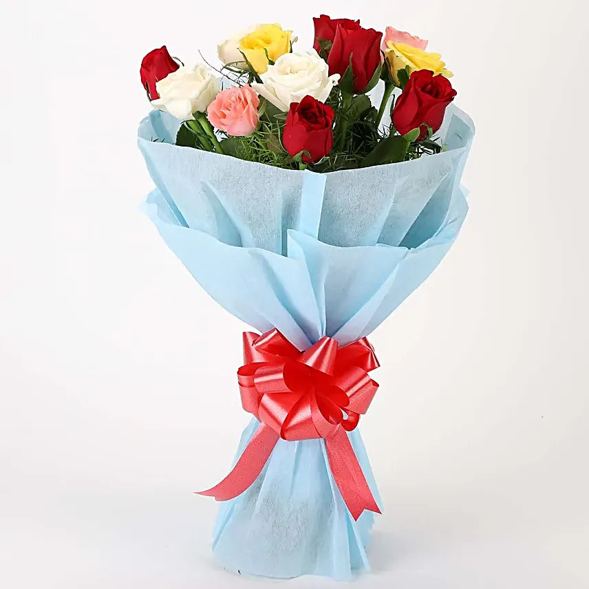 Colourful 12 Mixed Roses Bouquet