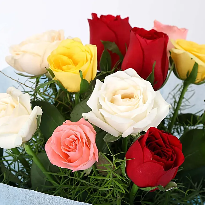 Colourful 12 Mixed Roses Bouquet