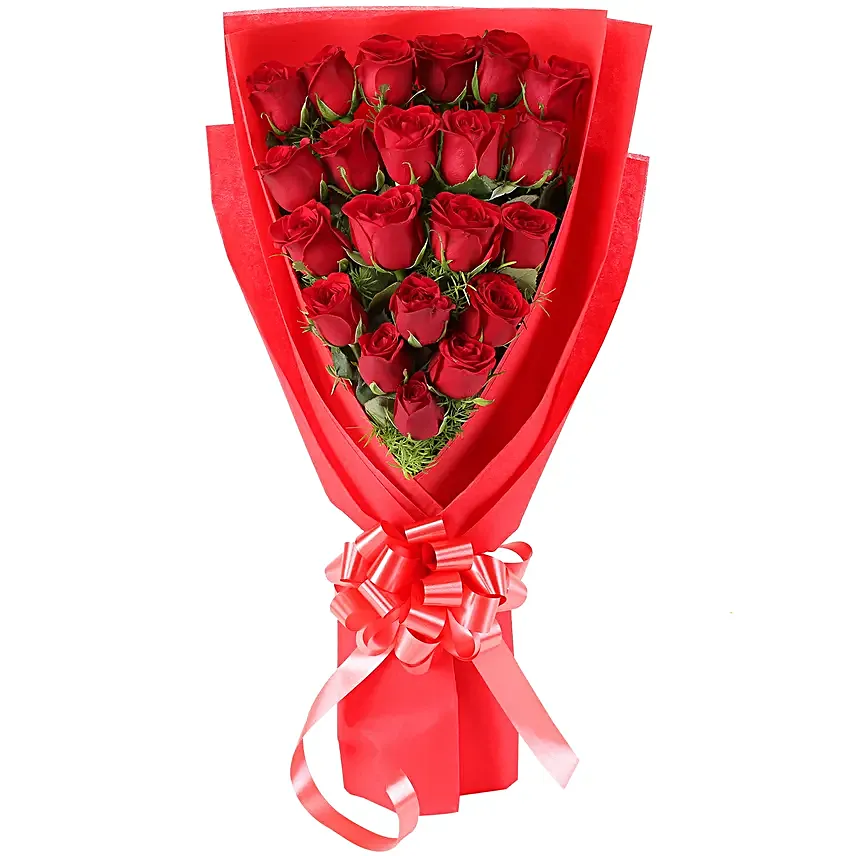 21 Red Roses Bouquet & Pineapple Cake Combo