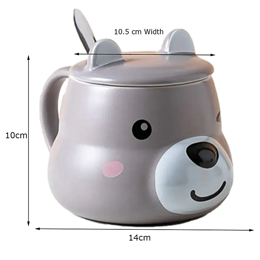 3D Ceramic Grey Dog Mug with Lid N Spoon
