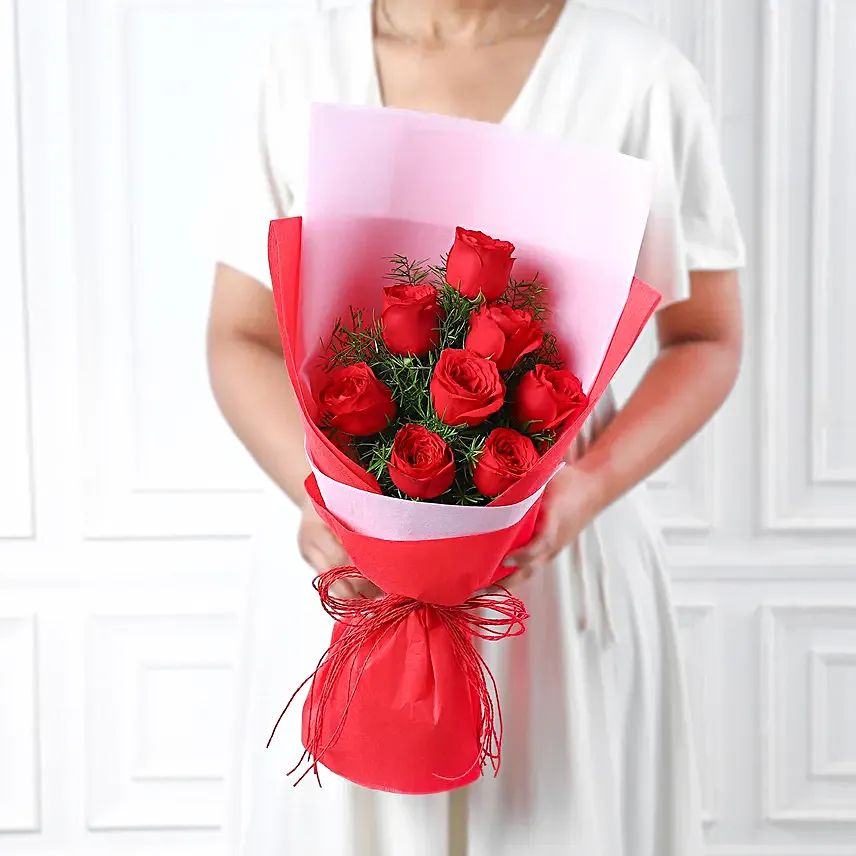 Red Roses Bouquet With Choco Cake Combo
