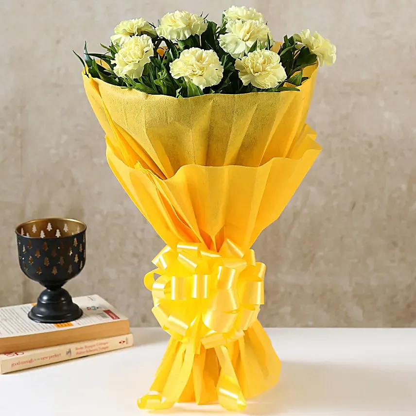 Online Carnations Bouquet- Yellow