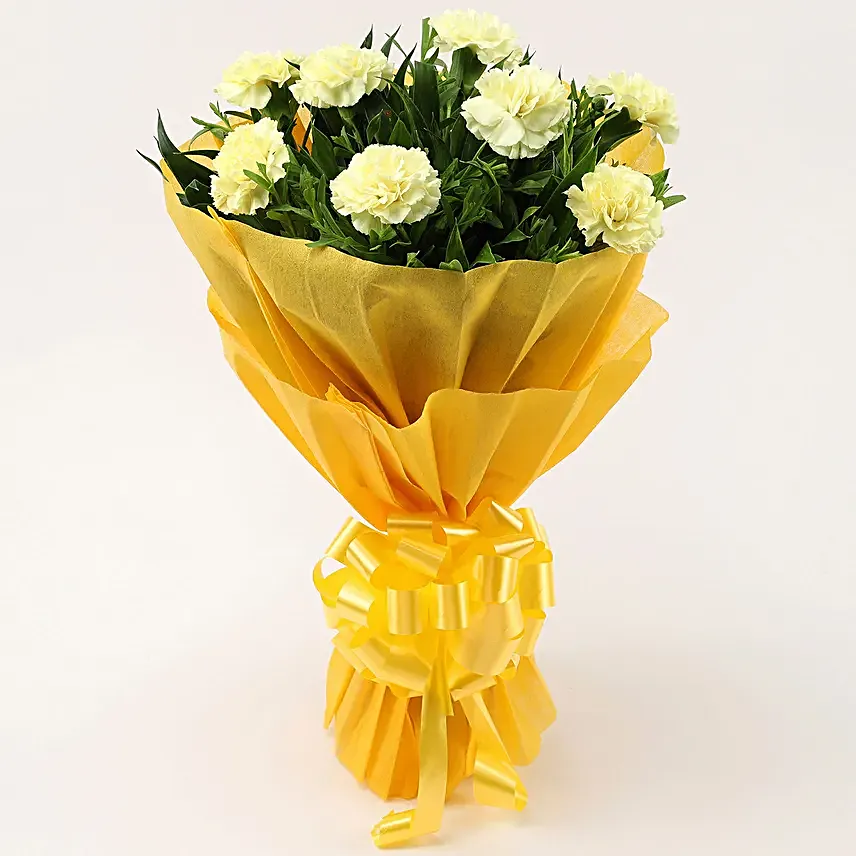 Online Carnations Bouquet- Yellow