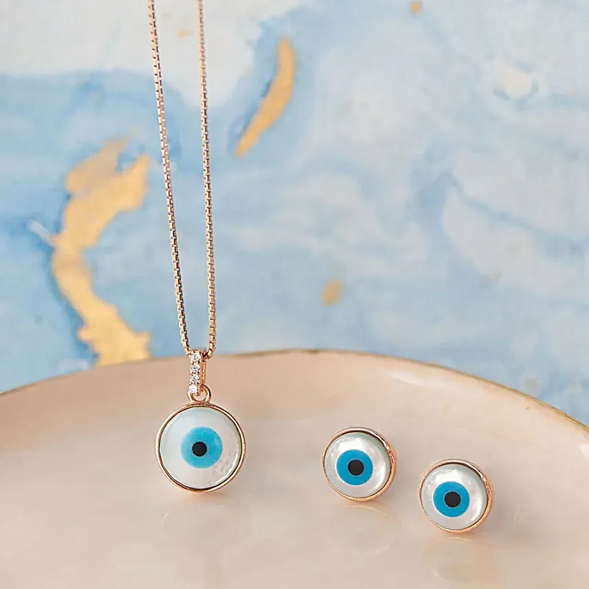 925 Silver Evil Eye Pendant Set