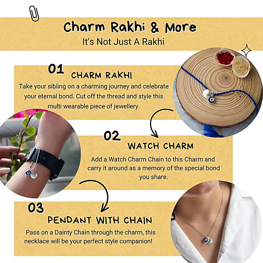 925 Silver Evil Eye Silver Bhaiya Bhabhi Rakhi Combo