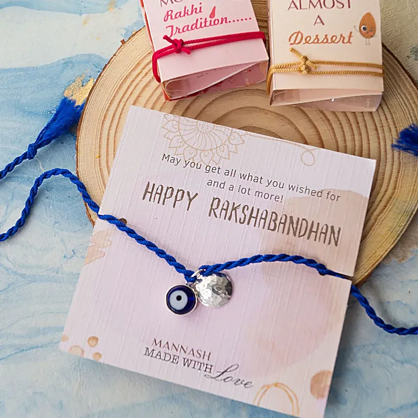 925 Silver Evil Eye Silver Bhaiya Bhabhi Rakhi Combo