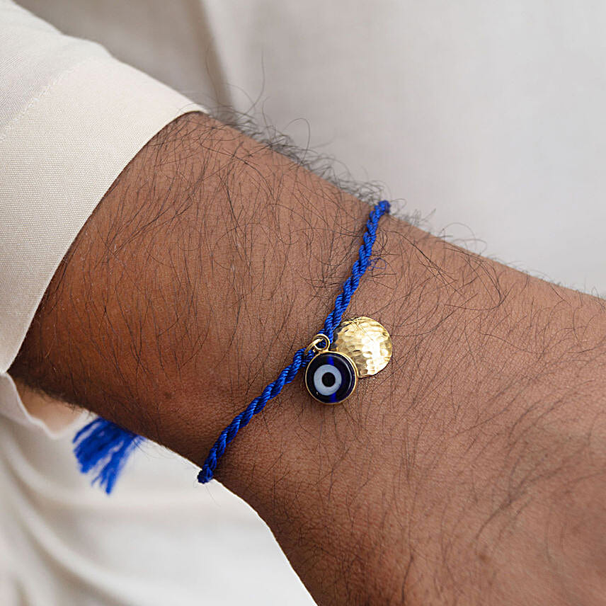 925 Silver Evil Eye Silver Bhaiya Bhabhi Rakhi Combo