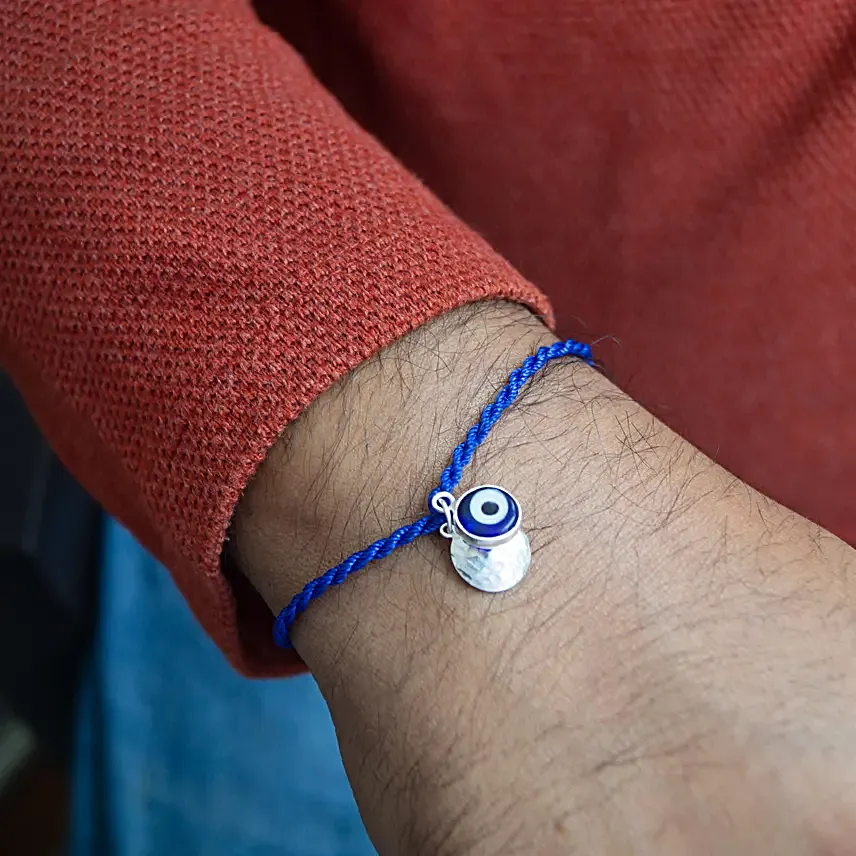 925 Silver Evil Eye Silver Bhaiya Bhabhi Rakhi Combo