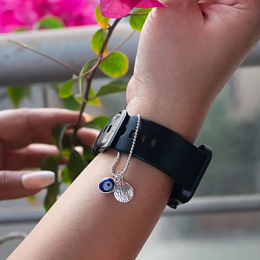 925 Silver Evil Eye Silver Bhaiya Bhabhi Rakhi Combo