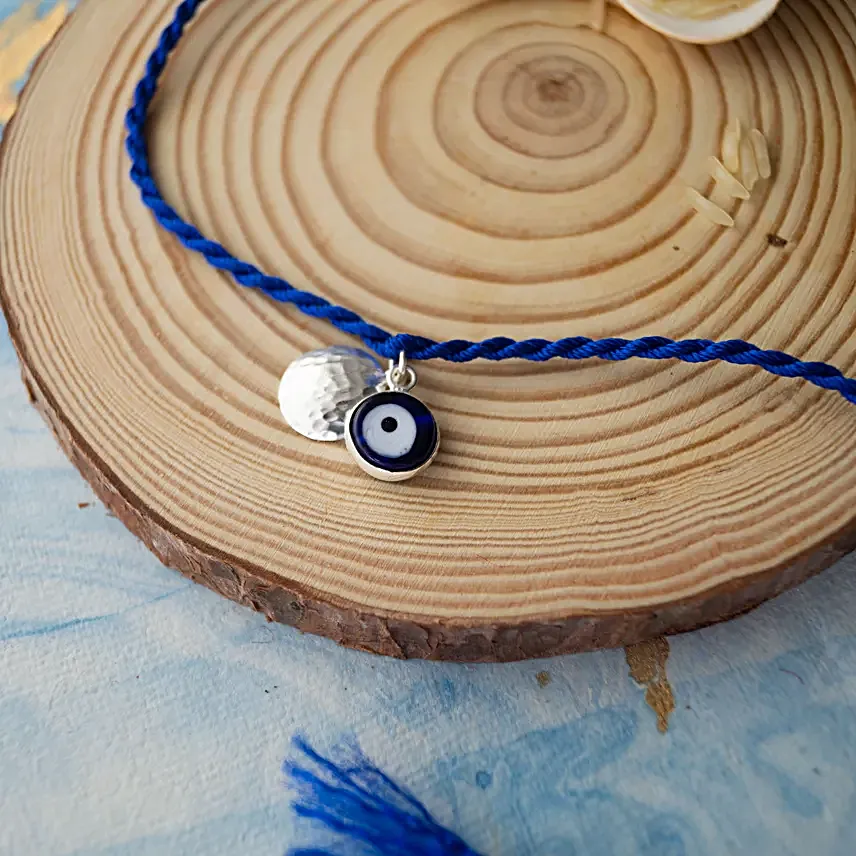 925 Silver Evil Eye Silver Bhaiya Bhabhi Rakhi Combo