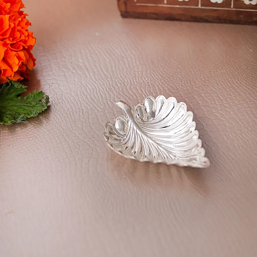 925 Sterling Silver Mini Leaf Prasad Plate