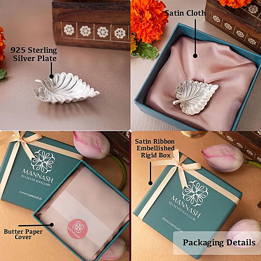 925 Sterling Silver Mini Leaf Prasad Plate