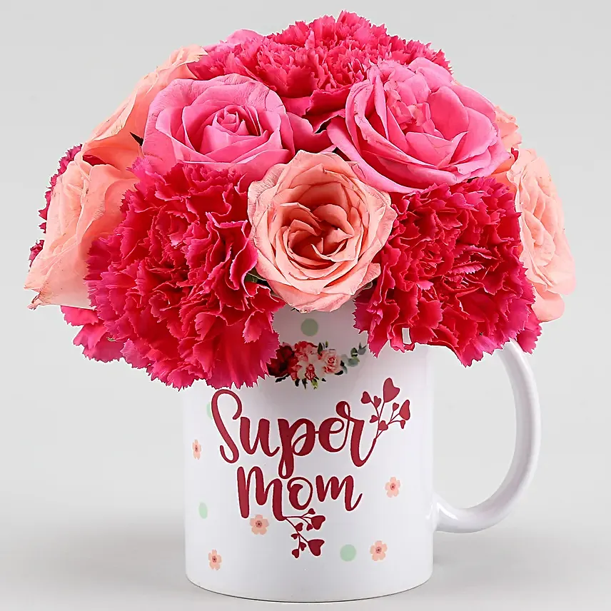 Alluring Flowers In Mug For Super Mom