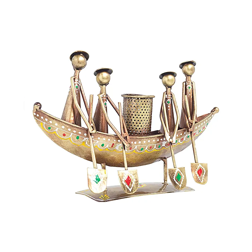 Antique Boat Shaped Metal Pen Stand