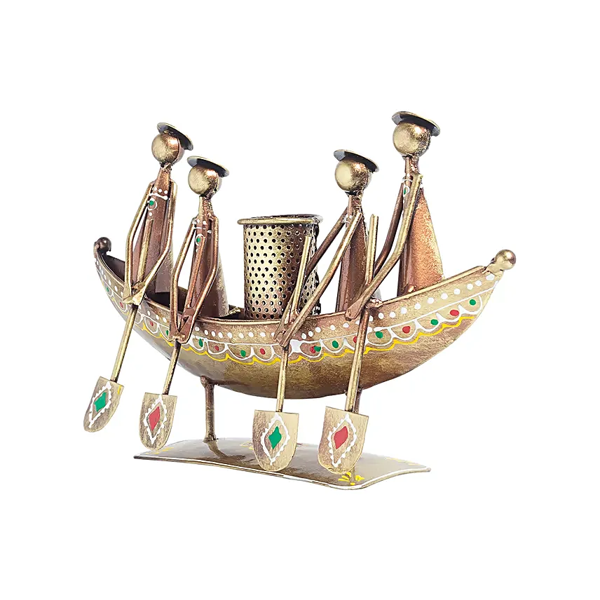 Antique Boat Shaped Metal Pen Stand