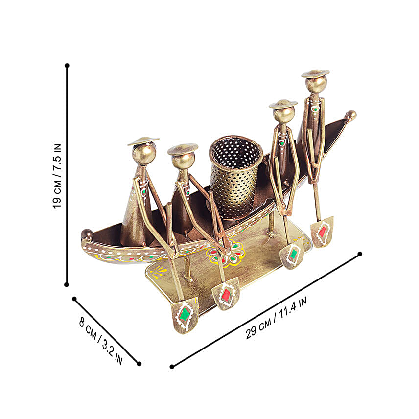 Antique Boat Shaped Metal Pen Stand