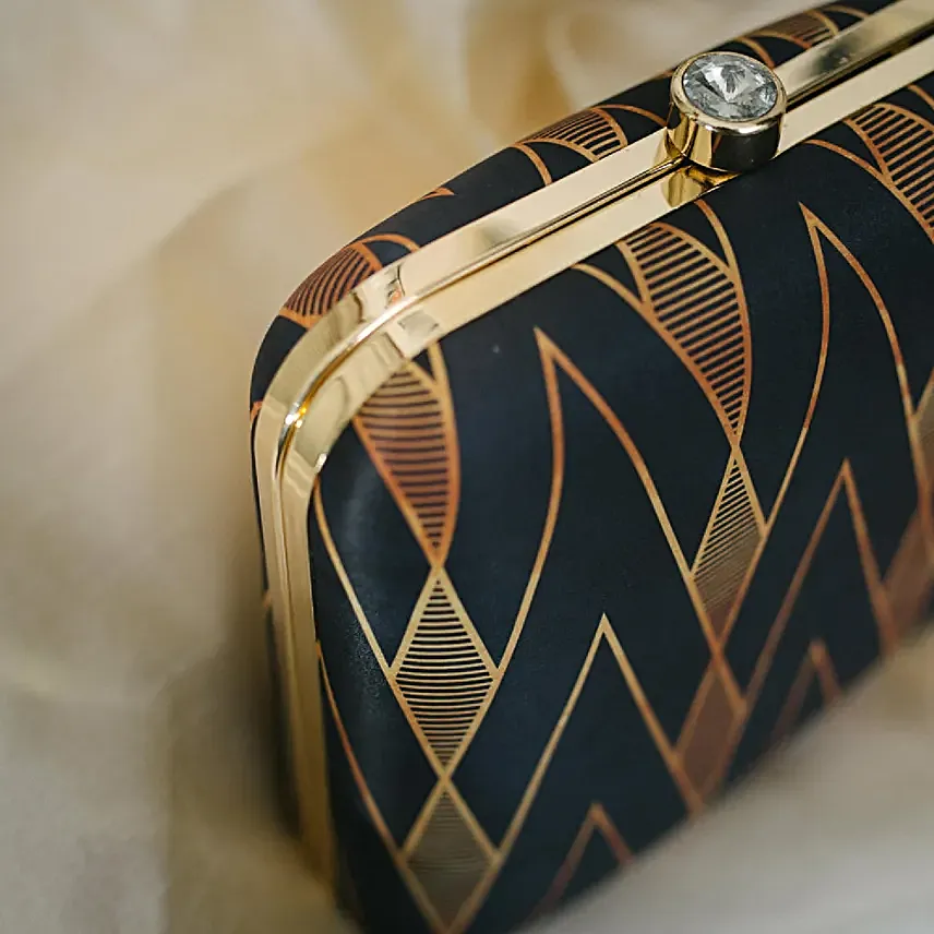 Artklim Black Gold Abstract Bling Clutch Bag