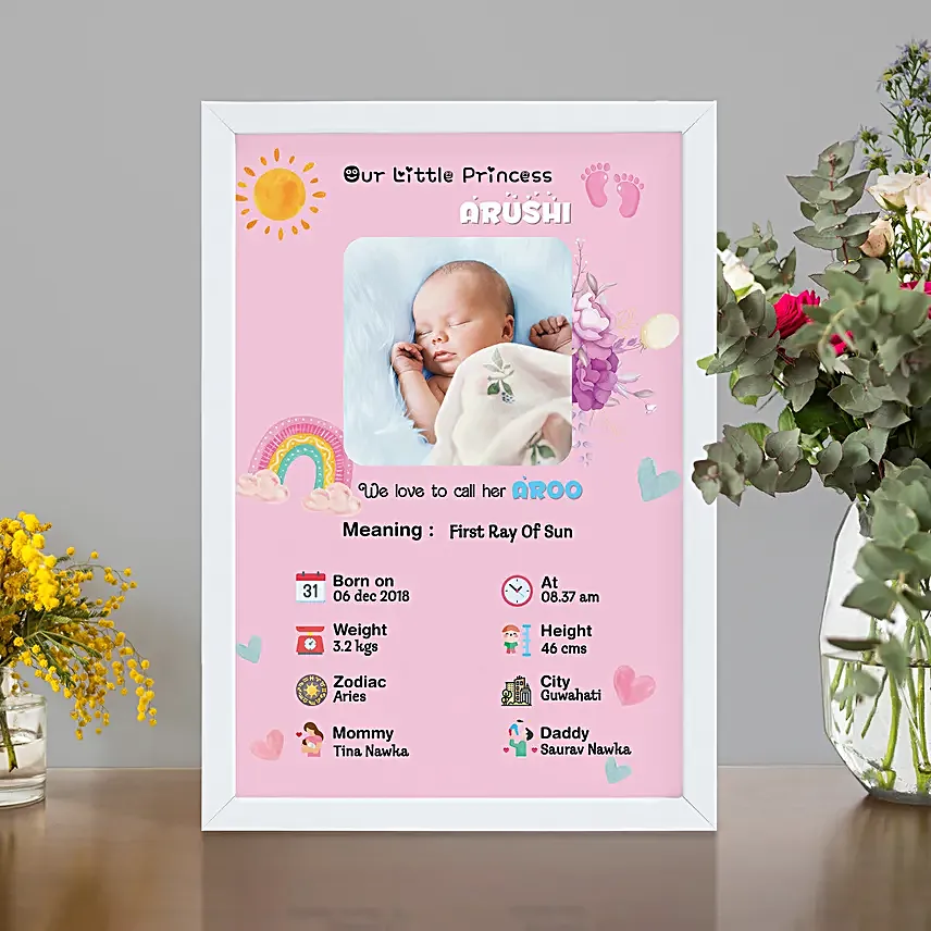 Baby Birth Personalised Frame Pink